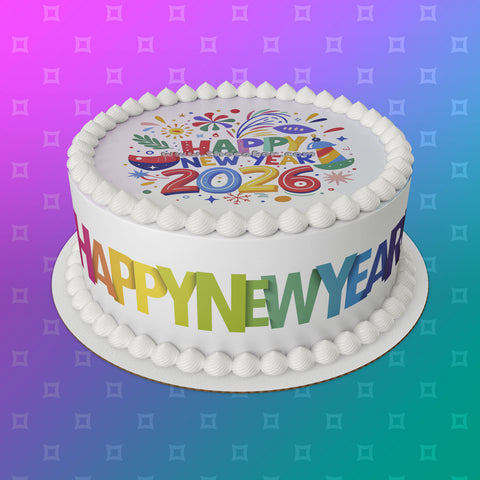 2026 Happy New Year Edible Icing Cake Topper 01
