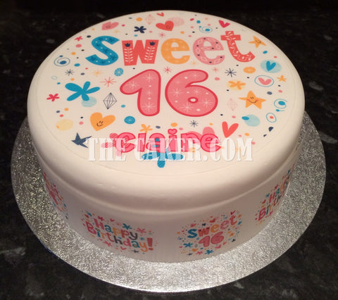 16th Birthday Edible Icing Cake Topper or Ribbon for girls