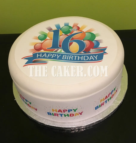 16th Birthday Edible Icing Cake Topper  or Ribbon for Boys