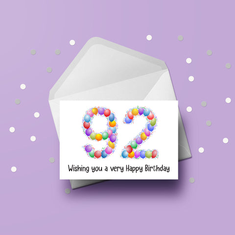 92nd Birthday Balloons Card