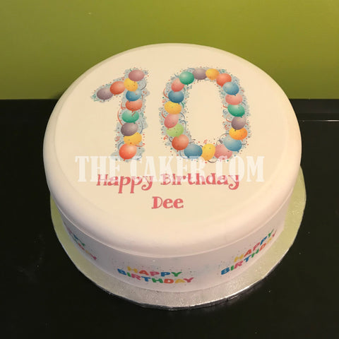 10th Birthday Balloons Edible Icing Cake Topper or Ribbon