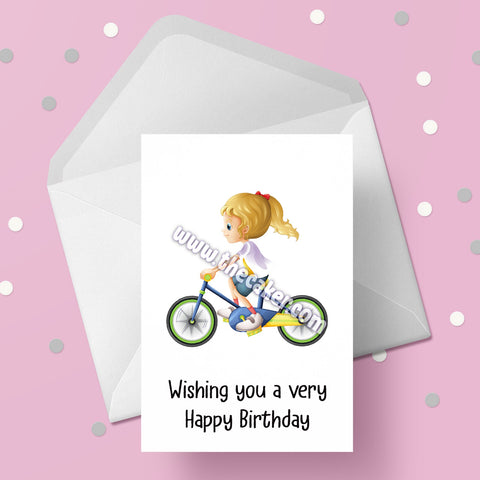 Bicycle 01 Birthday Card - Girl on Bike