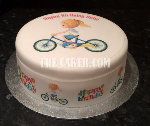 Bicycle 01 Edible Icing Cake Topper or Ribbon - Girl on Bike