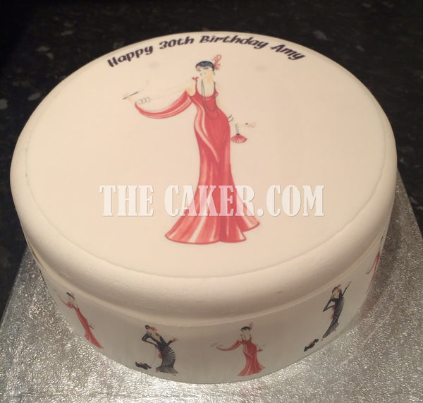 Art Deco Lady 02 Edible Icing Cake Topper or Ribbon