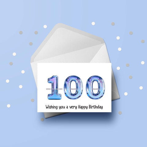 100th Birthday Card with Blue Numbers