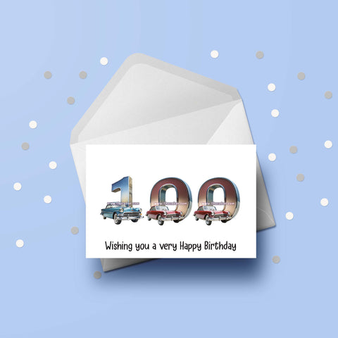 100th Birthday Card with Cars