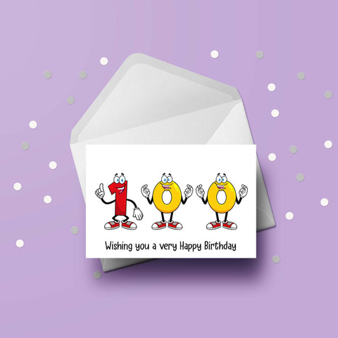 100th Birthday Card with Funny Cartoon Numbers