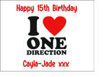 One Direction / 1D 02 Edible Icing Cake Topper - I Love 1D
