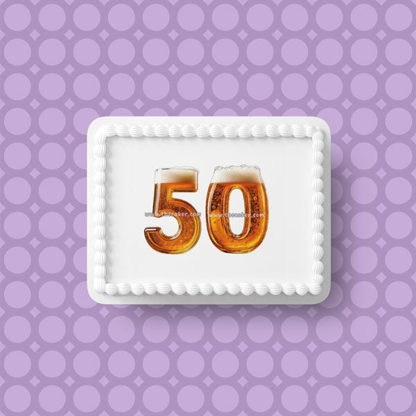 50th Birthday Beer Numbers Edible Icing Cake Topper or Ribbon