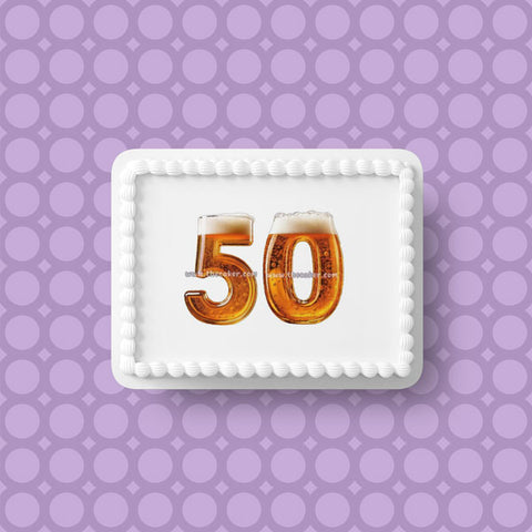 50th Birthday Beer Numbers Edible Icing Cake Topper or Ribbon