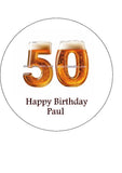 50th Birthday Beer Numbers Edible Icing Cake Topper or Ribbon