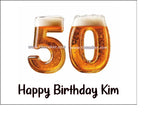 50th Birthday Beer Numbers Edible Icing Cake Topper or Ribbon