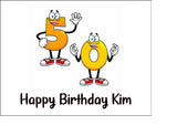 50th Birthday Funny Cartoon Numbers Edible Icing Cake Topper or Ribbon