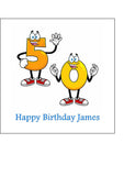 50th Birthday Funny Cartoon Numbers Edible Icing Cake Topper or Ribbon
