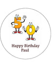 50th Birthday Funny Cartoon Numbers Edible Icing Cake Topper or Ribbon
