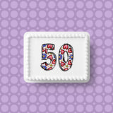 50th Birthday Hearts & Flowers Edible Icing Cake Topper or Ribbon