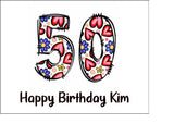 50th Birthday Hearts & Flowers Edible Icing Cake Topper or Ribbon