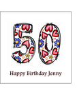 50th Birthday Hearts & Flowers Edible Icing Cake Topper or Ribbon