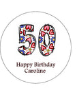 50th Birthday Hearts & Flowers Edible Icing Cake Topper or Ribbon