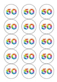 50th Birthday Rainbow Numbers Edible Icing Cake Topper or Ribbon