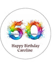 50th Birthday Rainbow Numbers Edible Icing Cake Topper or Ribbon