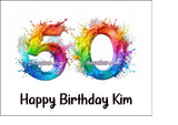 50th Birthday Rainbow Numbers Edible Icing Cake Topper or Ribbon