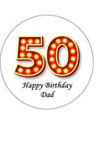 50th Birthday Red & Gold Edible Icing Cake Topper or Ribbon