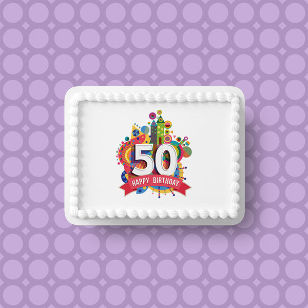50th Birthday Edible Icing Cake Topper or Ribbon (02)