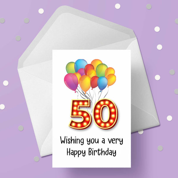 50th Birthday Card with Red Numbers