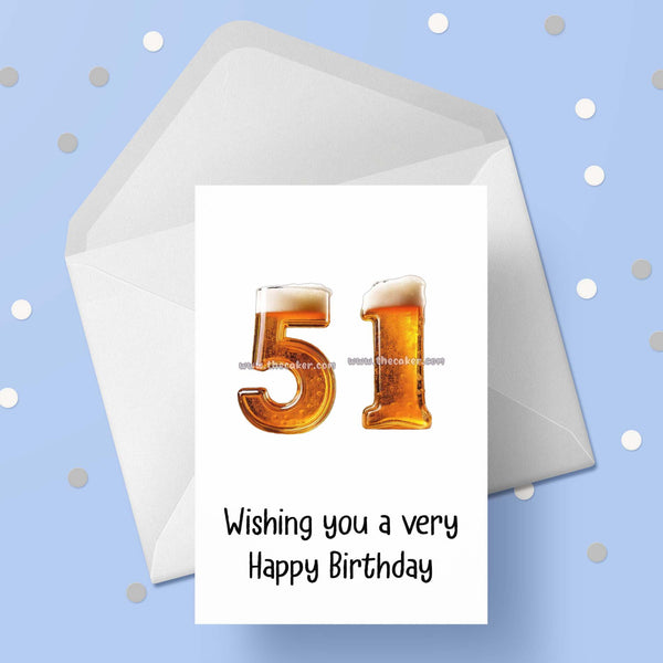 51st Birthday Card with Beer Numbers