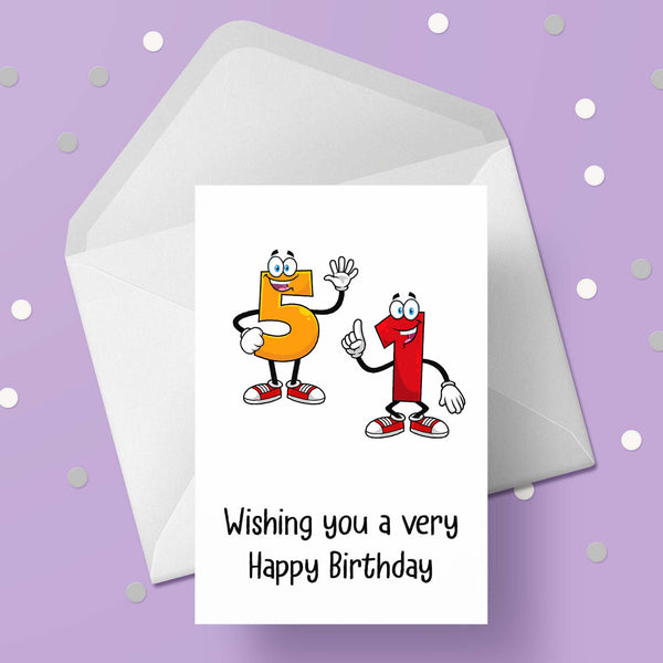 51st Birthday Card with Cartoon Numbers