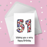 51st Birthday Card with Hearts & Flowers