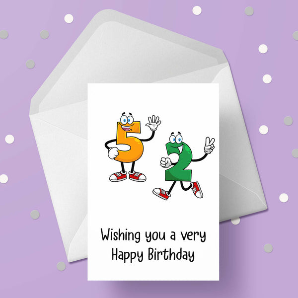 52nd Birthday Card with Cartoon Numbers