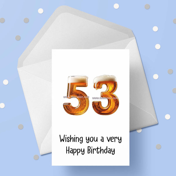 53rd Birthday Card with Beer Numbers