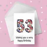 53rd Birthday Card with Hearts & Flowers