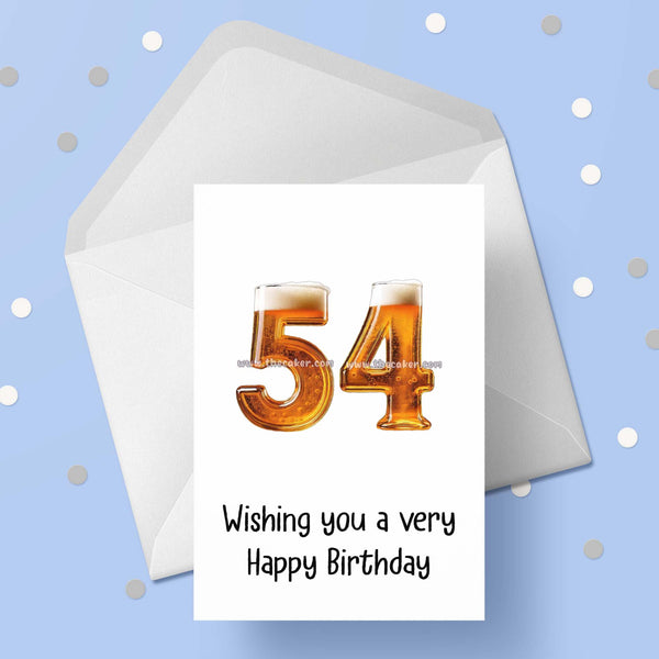 54th Birthday Card with Beer Numbers