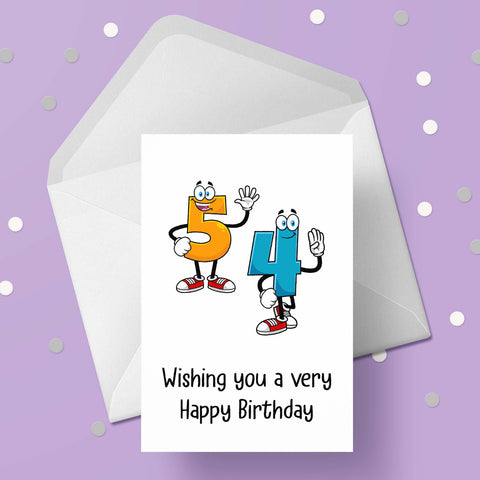 54th Birthday Card with Cartoon Numbers