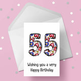 55th Birthday Card with Hearts & Flowers