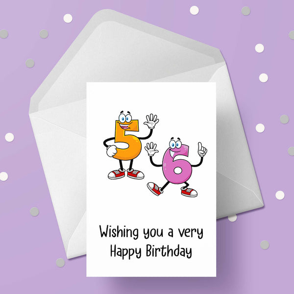 56th Birthday Card with Cartoon Numbers