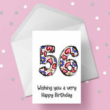 56th Birthday Card with Hearts & Flowers