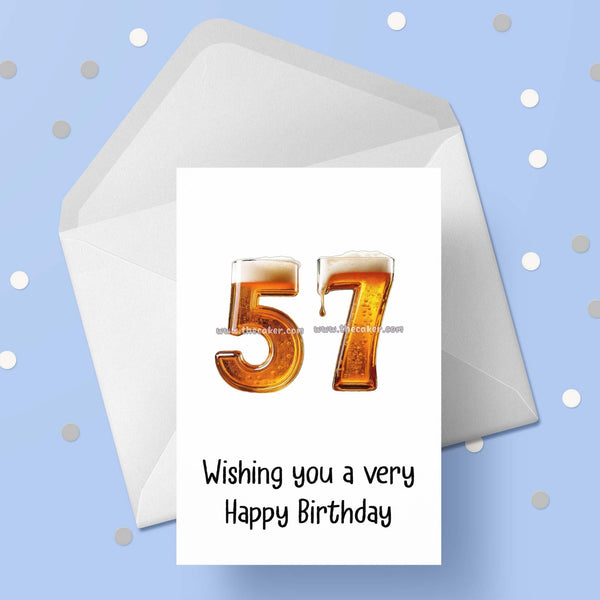 57th Birthday Card with Beer Numbers