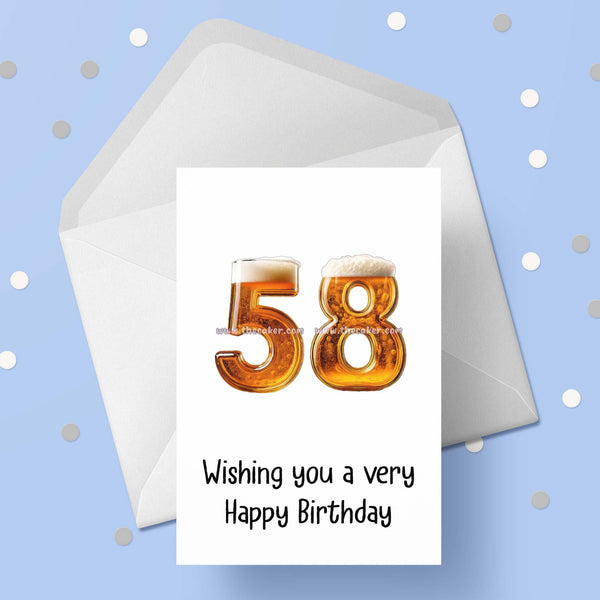 58th Birthday Card with Beer Numbers