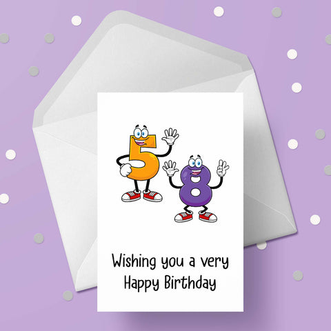58th Birthday Card with Cartoon Numbers