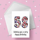 58th Birthday Card with Hearts & Flowers