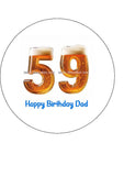 59th Birthday Beer Numbers Edible Icing Cake Topper or Ribbon
