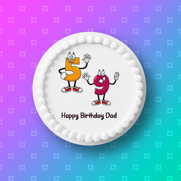 59th Birthday Funny Cartoon Numbers Edible Icing Cake Topper or Ribbon