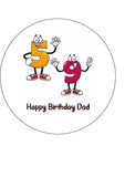 59th Birthday Funny Cartoon Numbers Edible Icing Cake Topper or Ribbon