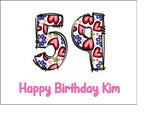 59th Birthday Hearts & Flowers Edible Icing Cake Topper or Ribbon