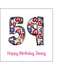 59th Birthday Hearts & Flowers Edible Icing Cake Topper or Ribbon