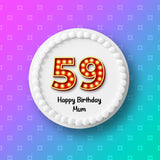 59th Birthday Red & Gold Edible Icing Cake Topper or Ribbon